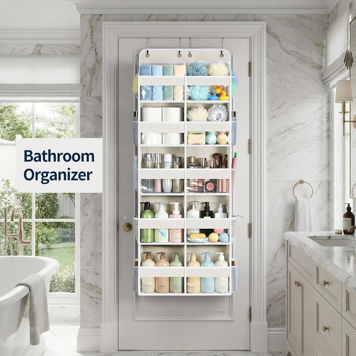 Yecaye Over The Door Organizer, 5 Tier Extra Large Behind Door Storage of 10 Compartments, 80lbs Heavy Duty Door Organizer Hanging with Clear Window for Closet Bedroom Pantry Bathroom, Grey