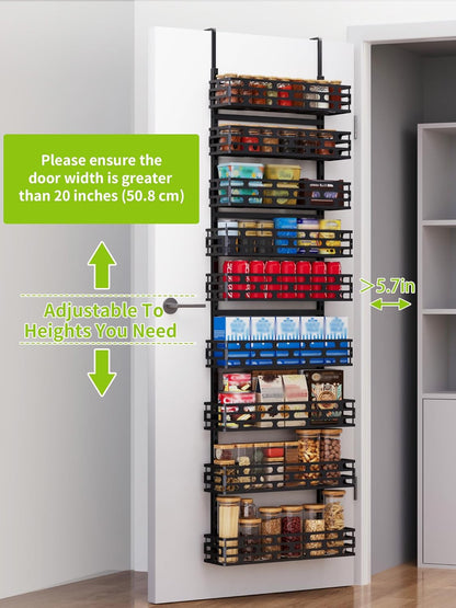 6-Tier Over the Door Pantry Organizer, Pantry Organization And Storage, Hanging Storage Organizer Spice Rack Metal Shelving for Home & Kitchen, Office Laundry Room Bathroom Black
