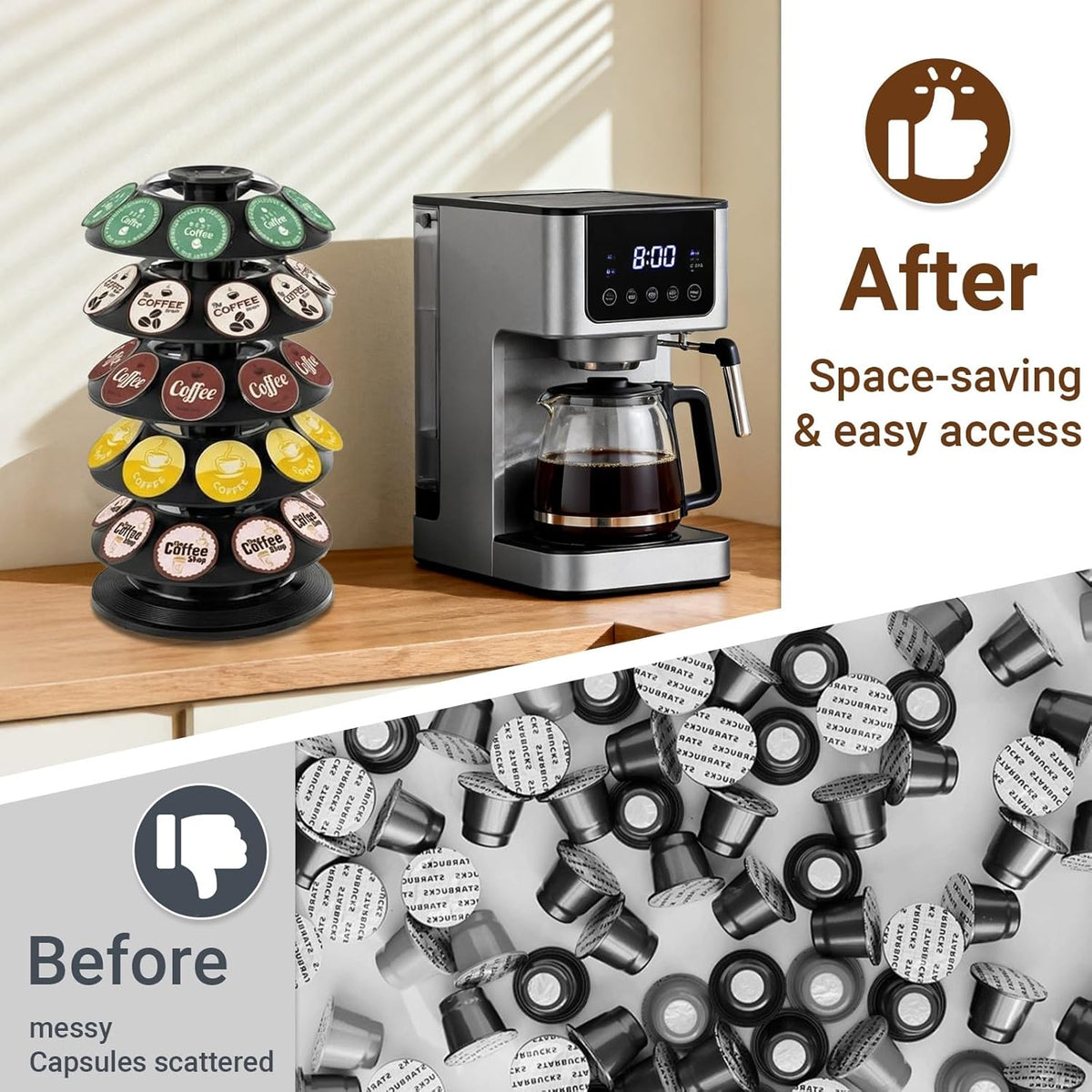 K Cup Holder, Coffee Pod Storage Carousel Holder Organizer Compatible with 40 Keurig K-Cup Pods, Home or Office Kitchen Counter Organizer