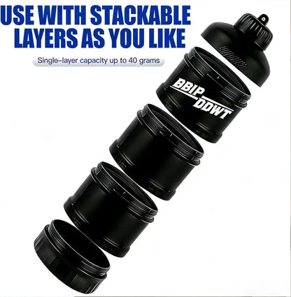 3-Layer Protein Powder Container With Funnels Stand,Stackable Leakproof Protein Powder Dispenser,Portable Protein Powder Container to Go for Workout, Fitness, Travel-Black