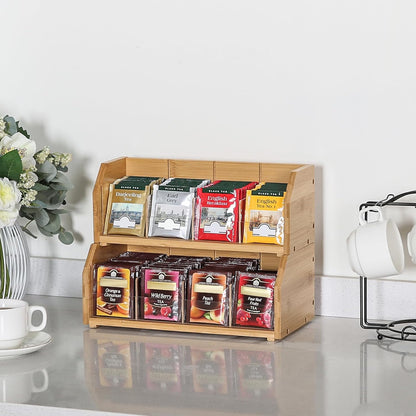 TIOPGHAD 3 Layer Stackable Bamboo Tea Bag Organizer Storage Holder for Tea Bags Wood Tea Box Containers Tea Rack Teabag Station Stand for Cabinet Countertop Office(Patented Design)