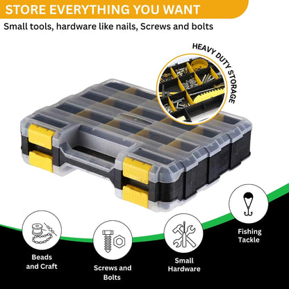 Andalus Tools Organizer Box, Small Parts Storage 34-Compartment Double-Sided Portable Hardware Organizer Removable Plastic Dividers for Screws, Nuts, Bolts, Nails – Orange (12.5" x 10.5" x 3")