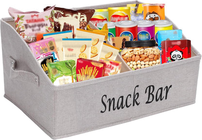 Snack Organizer for Countertop, Fabric Snack Organizer with Handles, 2 Large Compartment Snack Container Snack Basket, Snack Bar Station Decor, Kitchen Pantry Organizer and Storage, Black