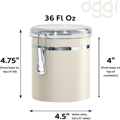 Oggi Stainless Steel Kitchen Canister 152 fl oz - Airtight Clamp Lid, Clear See-Thru Top - Ideal for Kitchen Storage, Food Storage, Pantry Storage. Jumbo Size 8" x 8".