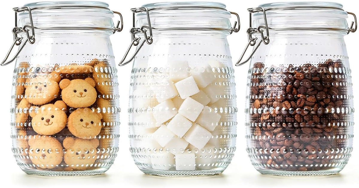 ComSaf 0.5 Gallon / 3 Pack Wide Mouth Glass Jars with Airtight Lids,Large Airtight Food Storage Containers for Pantry, Heavy-Duty Canister Set for Flour, Sugar, Cereal, Cookies, and Pet Food