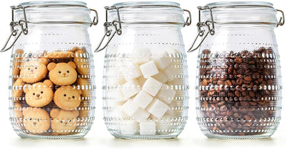 ComSaf 0.5 Gallon / 3 Pack Wide Mouth Glass Jars with Airtight Lids,Large Airtight Food Storage Containers for Pantry, Heavy-Duty Canister Set for Flour, Sugar, Cereal, Cookies, and Pet Food