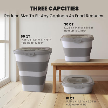 35-40 Lbs Airtight Dog Food Storage Container, Collapsible Dog Food Container with Lid, Wheels, Date Track, Large Pet food storage Container for Rice,Flour,Sugar,Dog Food Scoop,2PCS Containers
