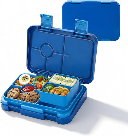 Bento Lunch Box for Kids, 6 Compartments BPA Free, Dishwasher Safe Back to School Snack Bento Lunch Containers Boxes, Ideal Portion Sizes for On-the-Go Meal, Ages 3+, School, Green Patterned