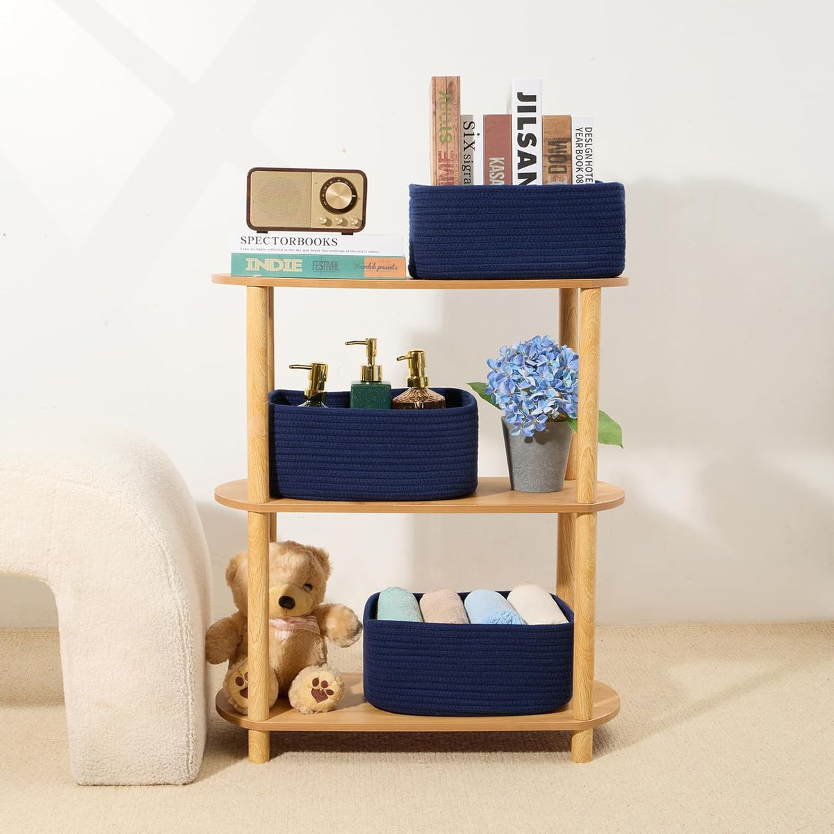 MiniArk Small Storage Baskets for Organizing | Closet Organizer Bins | Shelf Toy Basket | Woven Rope Baskets | Cube Decorative Box | Shallow Basket | L11.5xW7.5xH4.7| Brown
