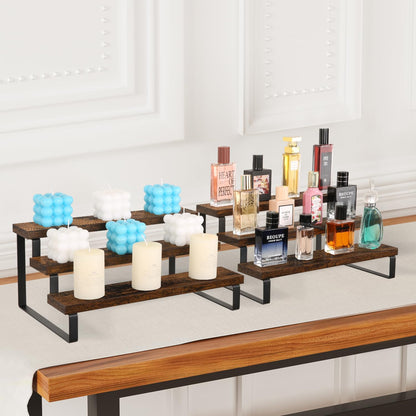 YINMIT Wooden Display Riser Stand, Tiered Perfume and Cologne Organizer Stand, 4 Tier Spice Rack Organizer, Rustic Display Shelf for Candles (4 Tier)
