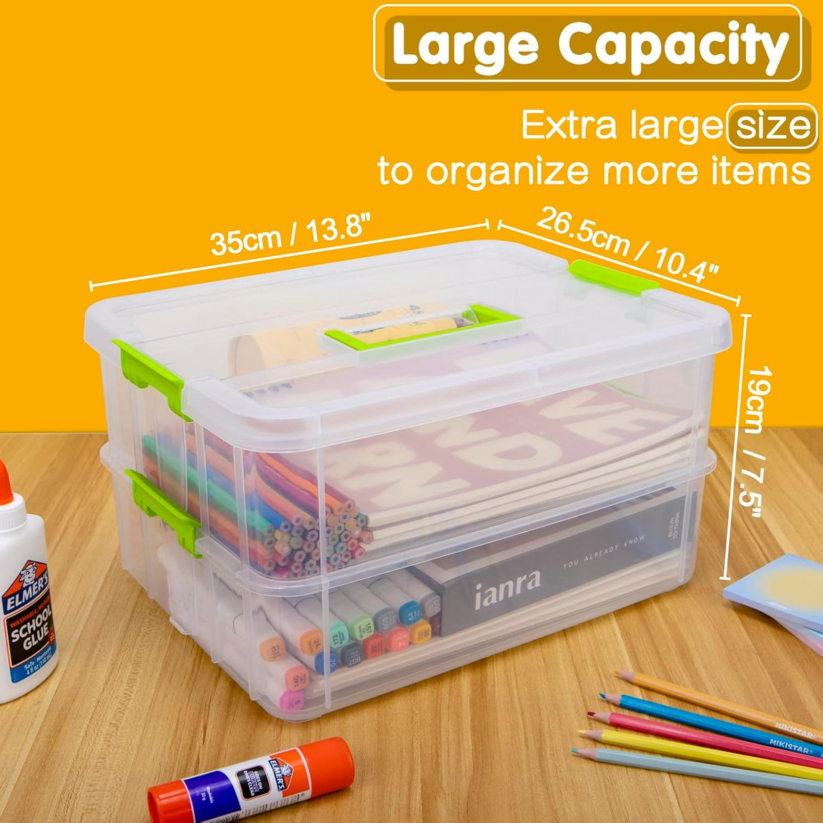 TERGOO 2 Layer Plastic Storage Containers with Lids, Multipurpose Clear Stack & Carry Box, Portable Craft Organizers and Storage Bin for Organizing Art & Craft, Sewing, Makeup, Nail Supplies (Blue)