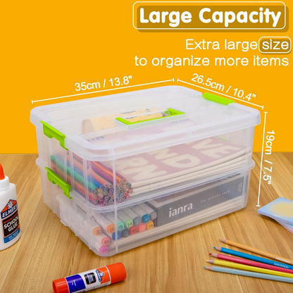 TERGOO 2 Layer Plastic Storage Containers with Lids, Multipurpose Clear Stack & Carry Box, Portable Craft Organizers and Storage Bin for Organizing Art & Craft, Sewing, Makeup, Nail Supplies (Blue)