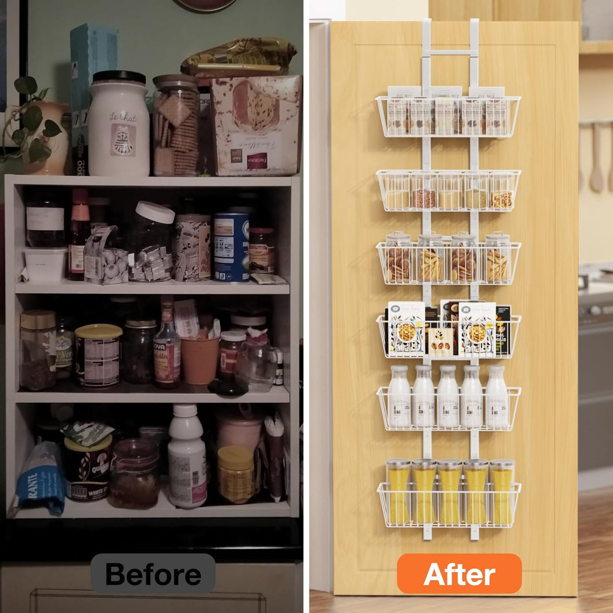 10 Tier Over the Door Pantry Organizer, Over the Door Spice Rack with Adjustable Baskets, Metal Hanging Door Pantry Organizers and Storage for Kitchen Bathroom Bedroom, White
