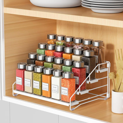 RCHYFEED Spice Rack Organizer for Cabinet Pantry,4 Tier Spice Rack Countertop, Depth Adjustable Spice Organization for Cabinet,Tierd Seasoning Organizer for Cabinet(Black) | for Cabinet Pantry
