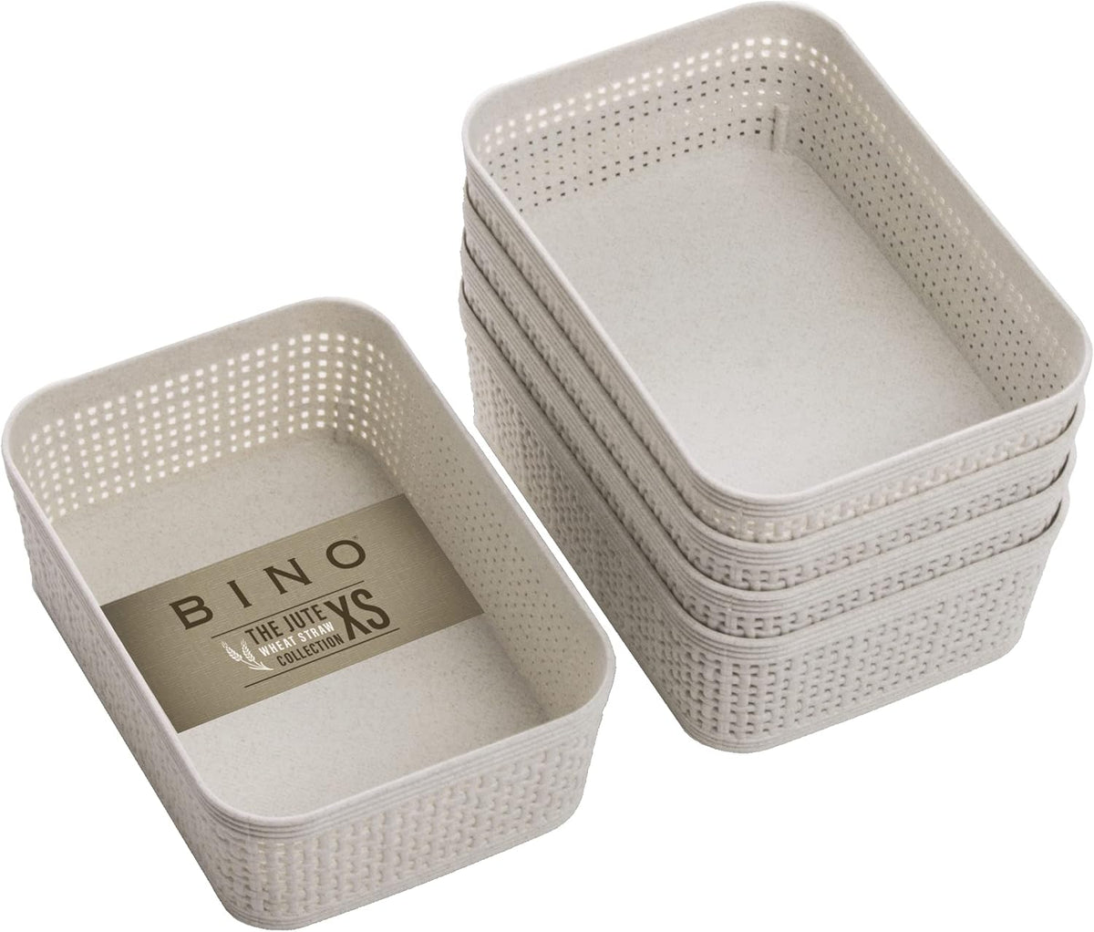 BINO | Woven Plastic Basket | Small (Natural), 5-Pack | THE JUTE COLLECTION | Home Organization, Space - Saving Storage, Stylish Design | Jute Basket | Plastic Storage Basket