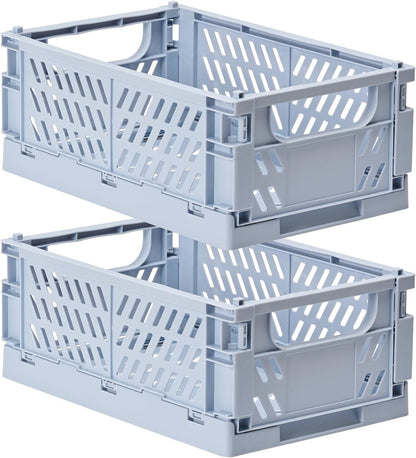 HUUSMOT 6-Pack Small Pastel Plastic Storage Baskets, Collapsible Crates for Organizing, Space-Saving Mini Bins for Classroom, Kitchen, Office, Bedroom (5.9" x 3.8" x 2.2")