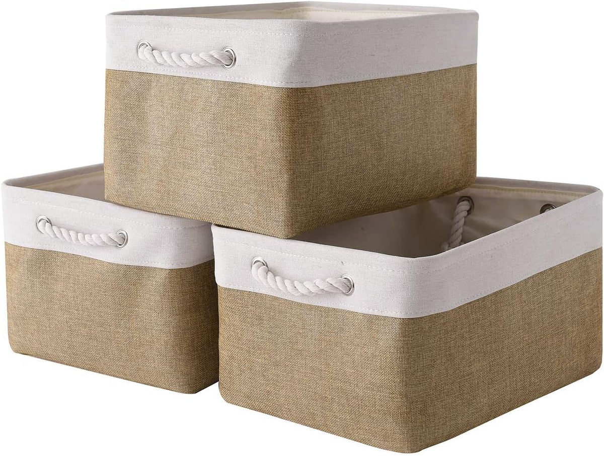 Fabric Storage Bins 12x8x5 inch [6-Pack] with Rope Handles - Decorative Baskets for Organizing