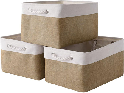 Fabric Storage Bins 12x8x5 inch [6-Pack] with Rope Handles - Decorative Baskets for Organizing