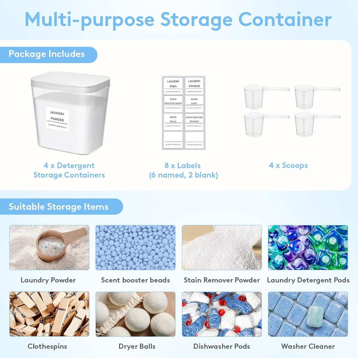Lifewit Laundry Pods Container with Pop-up Lid, Laundry Room Organization, Dryer Sheet Holder for Washing Powder Scent Booster Beads, 2700 +2000ml/0.72+0.5gal,3 Pcs
