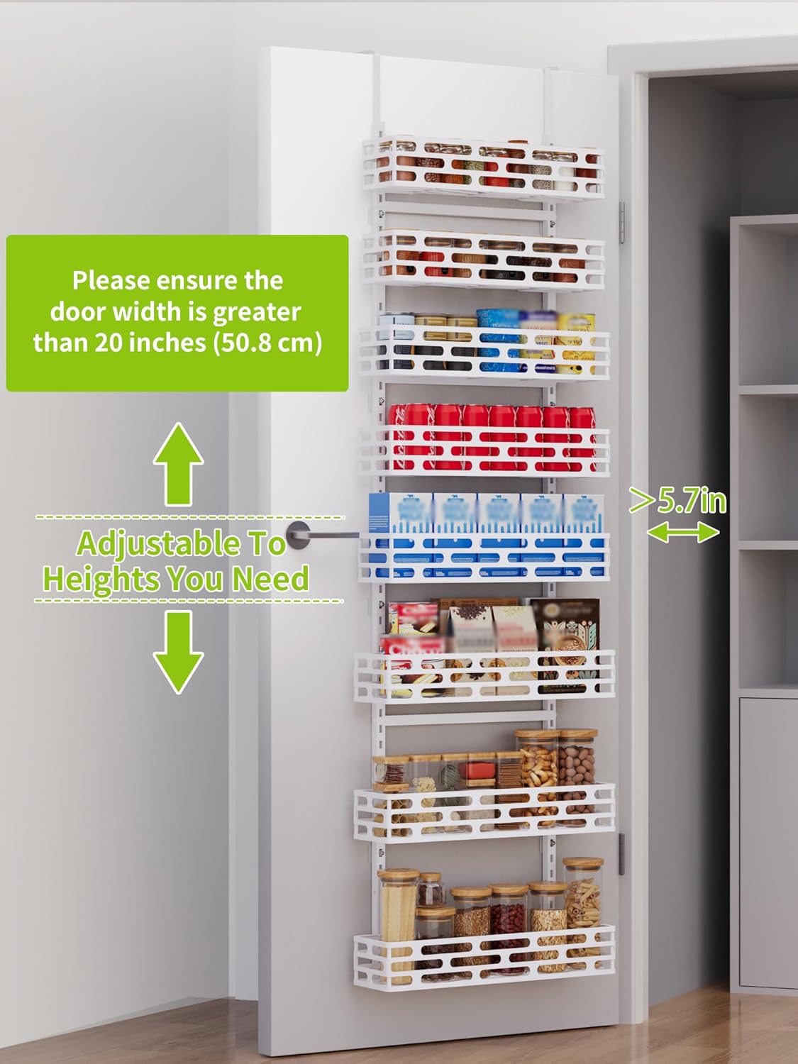 6-Tier Over the Door Pantry Organizer, Pantry Organization And Storage, Hanging Storage Organizer Spice Rack Metal Shelving for Home & Kitchen, Office Laundry Room Bathroom Black