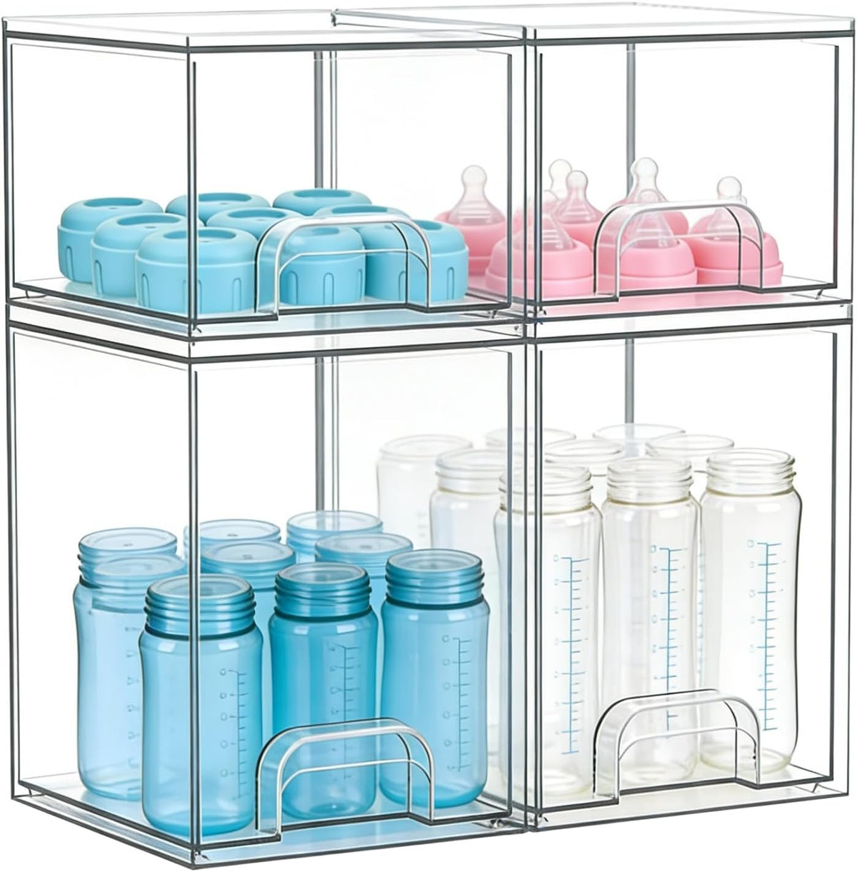 Baby Bottle Organizer, Large Capacity Stackable Acrylic Storage with Non-Slip Pads, for Baby Bottles, Pump Parts, Kitchen Countertop, Pantry, Vanity