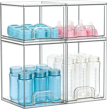 Baby Bottle Organizer, Large Capacity Stackable Acrylic Storage with Non-Slip Pads, for Baby Bottles, Pump Parts, Kitchen Countertop, Pantry, Vanity