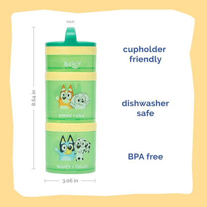 Whiskware Bluey Stackable Snack Containers for Babies, Toddlers, and Kids, 3 Stackable Snack Cups for School and Travel, Cupholder Friendly, Bluey and Bingo! Let’s Do This!