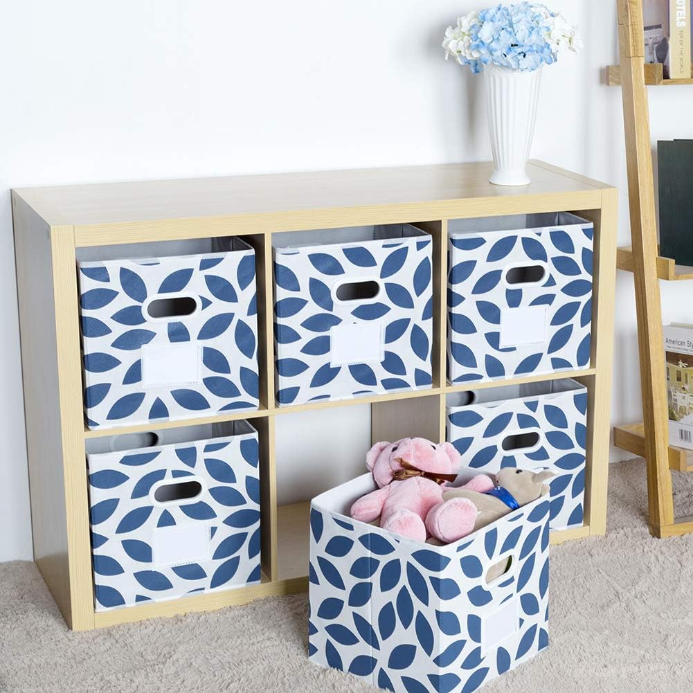 MAX Houser Fabric Storage Bins Cubes Baskets Containers with Dual Plastic Handles for Home Closet Bedroom Drawers Organizers, Flodable, Blue, Set of 4