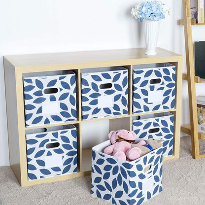 MAX Houser Fabric Storage Bins Cubes Baskets Containers with Dual Plastic Handles for Home Closet Bedroom Drawers Organizers, Flodable, Blue, Set of 4