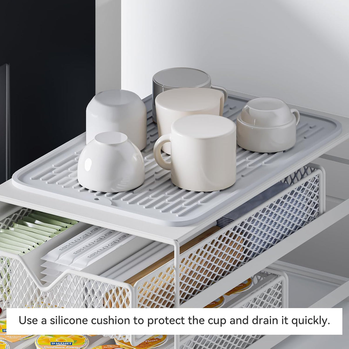 K Cup Organizer for Coffee Station - Sturdy Machine Base 60 Coffee Pod Storage Drawer, Non-Sagging Stand Compatible with Keurig K-Cup Pods, Anti-Vibration, No Assembly (Black)