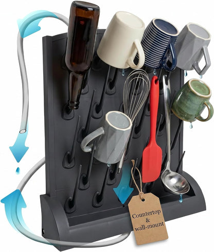 Bottle Drying Rack Kitchen Organizer, Wall Mounted Commercial Dryer for Squeeze Sauce Bottles Glassware, Lab Drying Racks, Test Tube Holder, Sink Drain Rack (32 Pegs)