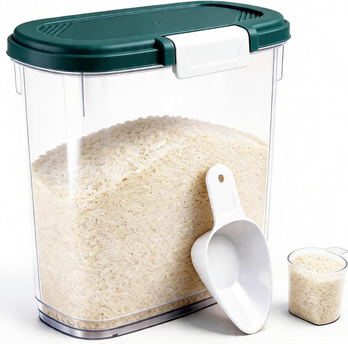 Large Rice Storage Container 15-20 Lbs, Tall Flour Container with Scoop + Cup - Slim Dry Food Storage Bin for Cereal, Sugar, Beans, Pet Dog Cat Food Container - Kitchen and Pantry Storage Organization