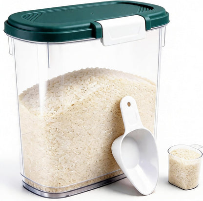 Large Rice Storage Container 15-20 Lbs, Tall Flour Container with Scoop + Cup - Slim Dry Food Storage Bin for Cereal, Sugar, Beans, Pet Dog Cat Food Container - Kitchen and Pantry Storage Organization
