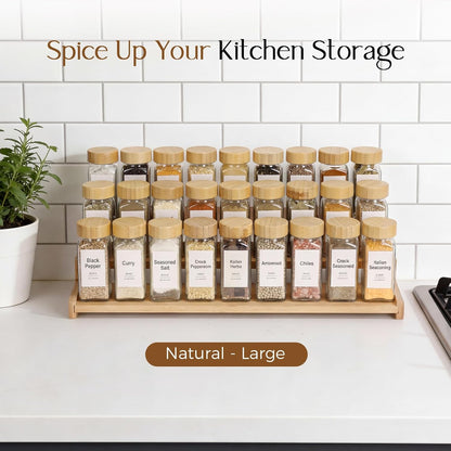 Spice Rack Organizer for Cabinet, 18in Bamboo Tiered Spice Rack，Used for Kitchen Countertops and Food Storage Room Organizer，Specially Designed for Jars and Spice Bottles(Bamboo, L)