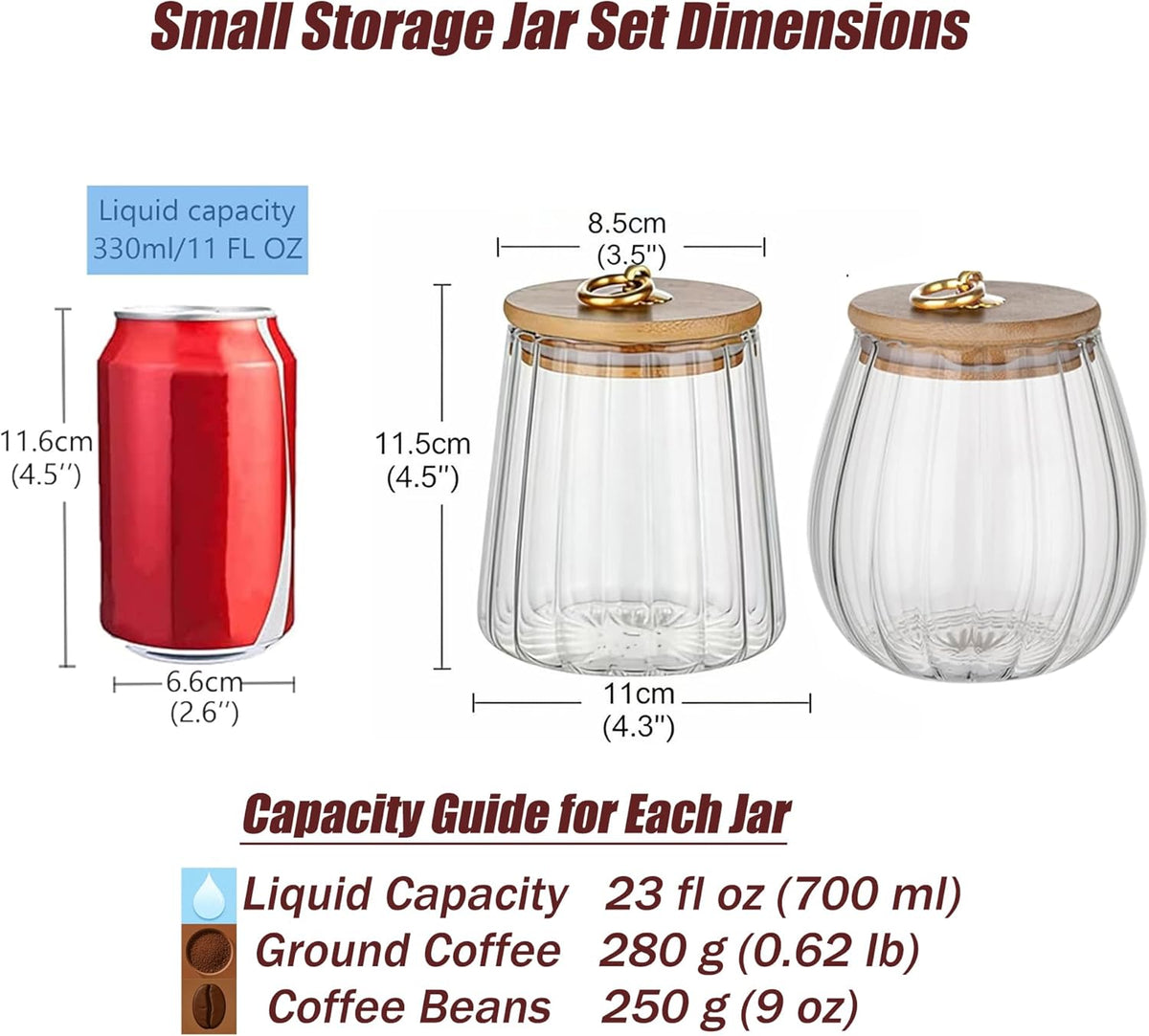 FANTESTICRYAN Glass Coffee Nuts Canister Airtight Storage Jar Petal Decorative Container with Bamboo Lid Metal Handle Easy to Grasp 700ml, 23 FL OZ