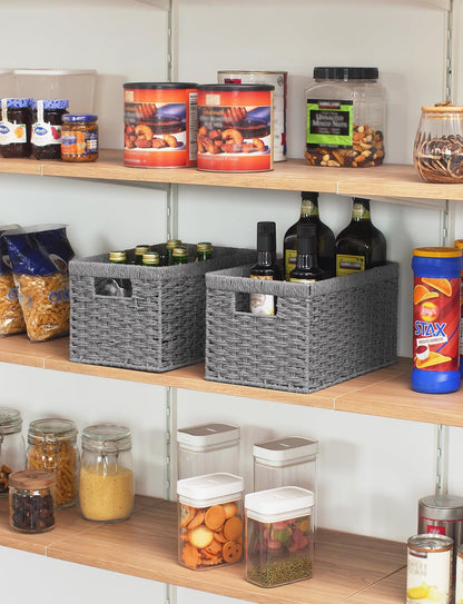 StorageWorks Wicker Basket, Baskets for Organizing, Storage Basket with Built-in Handles, Water Hyacinth Shelves (Medium 2-Pack, Natural Hyacinth)