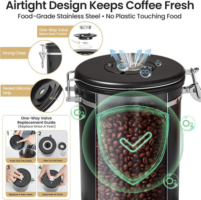 Veken Coffee Canister, 39OZ Large, Mothers Day Gifts For Women, Airtight Stainless Steel Food Storage Container for 2.2lbs Coffee Beans, Ground, Sugar, Tea, Flour, Cereal,Kitchen Bar Accessories,Cream