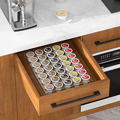 AITEE Acrylic K Cup Drawer Organizer, Clear K Cup Organizer Tray for Drawer or Countertop Storage, Hold 24 Coffee Capsules,K Cup Coffee Pod Holder for Office and Kitchen K Cup Storage (9.6x13.2Inches)