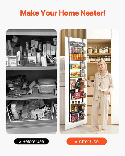 VEVOR Over the Door Pantry Organizer, 10-Tier Pantry Organization and Storage, Heavy-Duty Steel Hanging Spice Rack, Adjustable Wall Seasoning Shelves, for Home Kitchen Laundry Room Bathroom, White