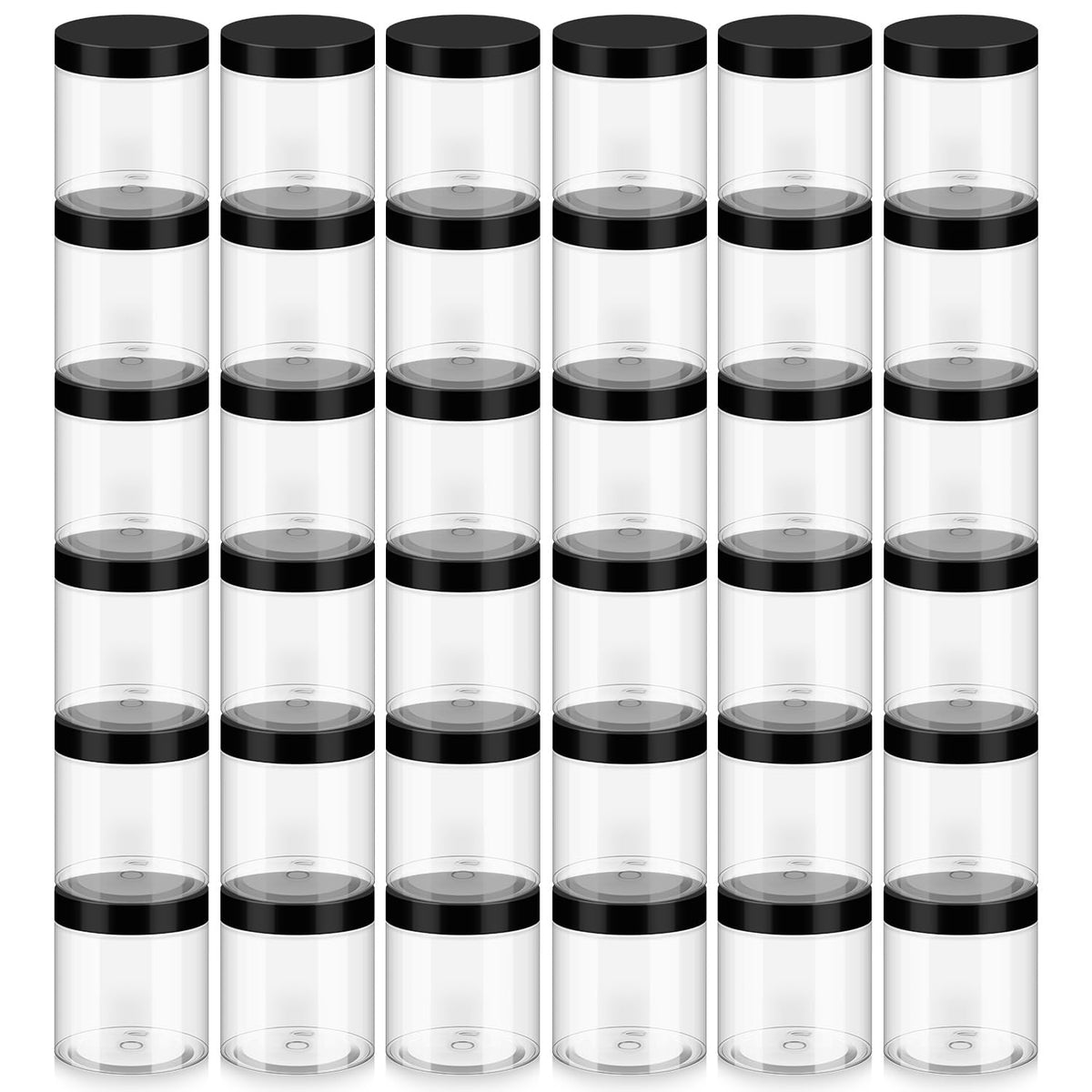 Loretoy 36 Pack 2 OZ Plastic Jars with Lids, BPA Free, Reusable, Refillable Transparent Cosmetic Containers for Bath Salts, Cosmetics, Powders, Beauty Product and Small Accessories