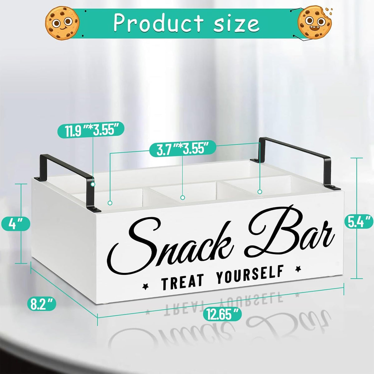 Snack Organizer for Countertop, Wood Pantry Storage Bins with Handles, Snack Bar Organizer for Kitchen, Office, 4 Compartment Food Container Snack Box with Drawer, Pantry Organizer for Chips, Candy