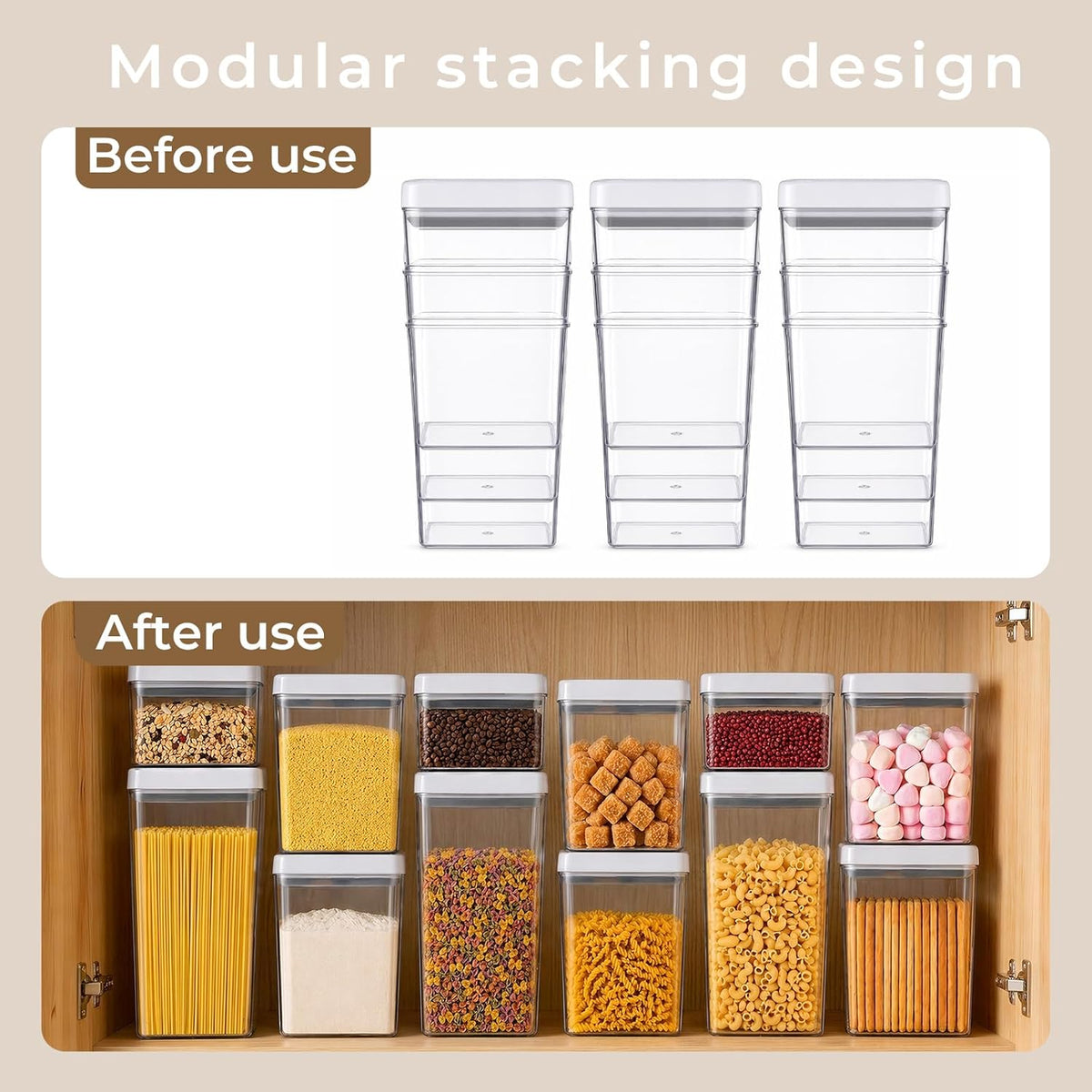 UFORU Food Storage Containers with Twist-lock Lids,2.6Qt 2Pcs Airtight Food Storage Containers, BPA-Free Stackable Kitchen Pantry Organizers and Storage, Rotary Opening Flour and Sugar Container Sets