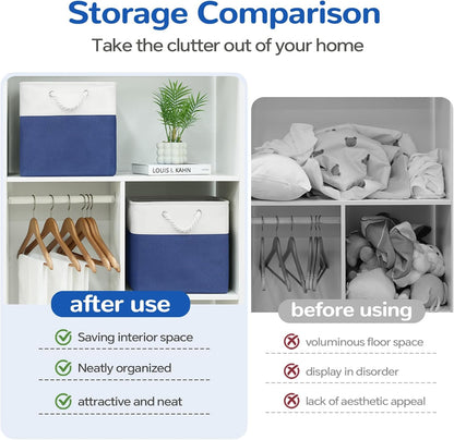 Large Storage Baskets- 15.7x11.8x8.26 inch Storage Bins for Shelves and Closet Organizing, Foldable Fabric Bin for Home Organization Clothes and Laundry (3-Pack, White&Khaki)