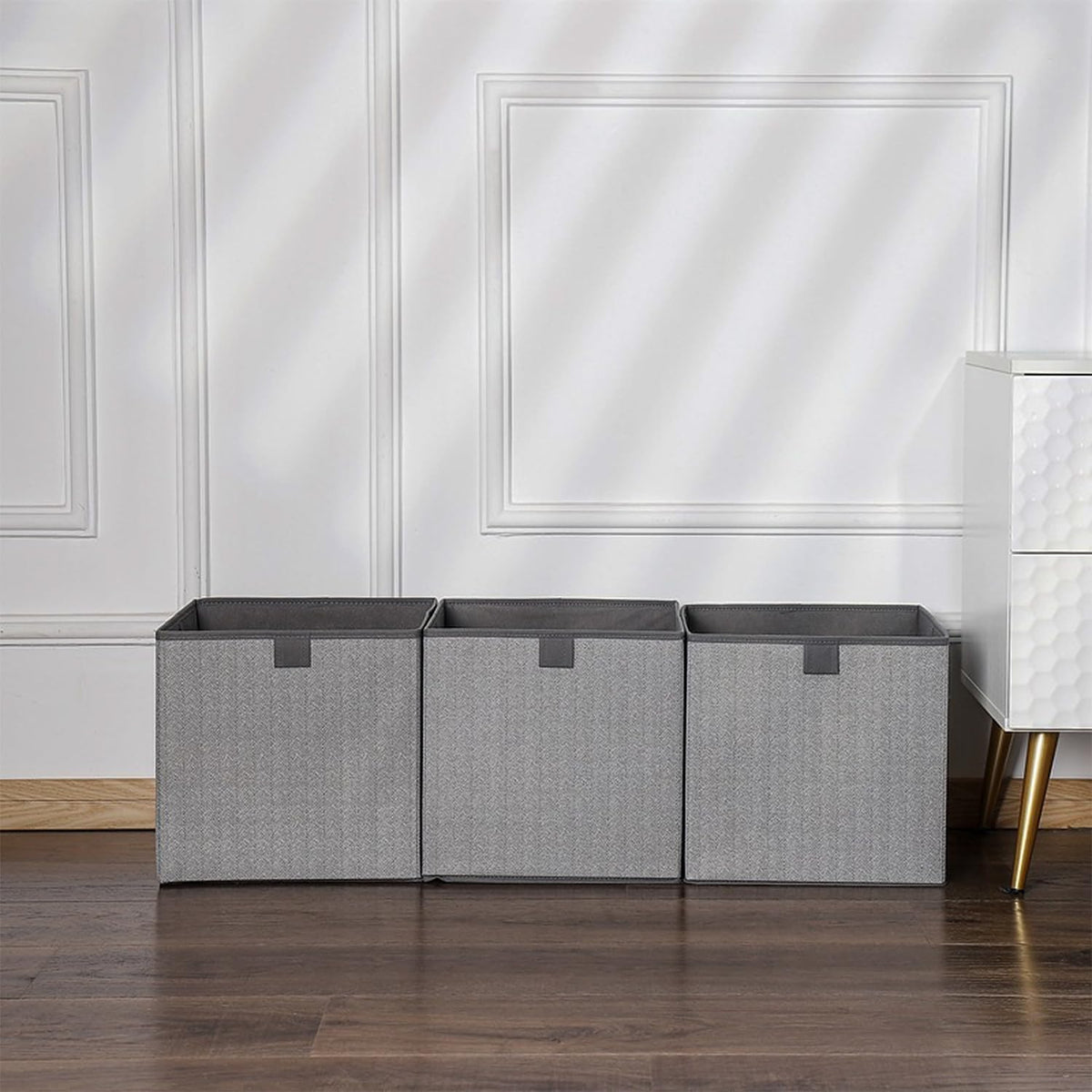 Storage Baskets, 11-Inch Woven Fabric Bins, Storage Cubes with Reinforced Handles, Organizer Bins for Closet Shelves, Foldable, for Toys, Clothes, Natural Beige (3PCS/Beige-11*11*7.8inch)