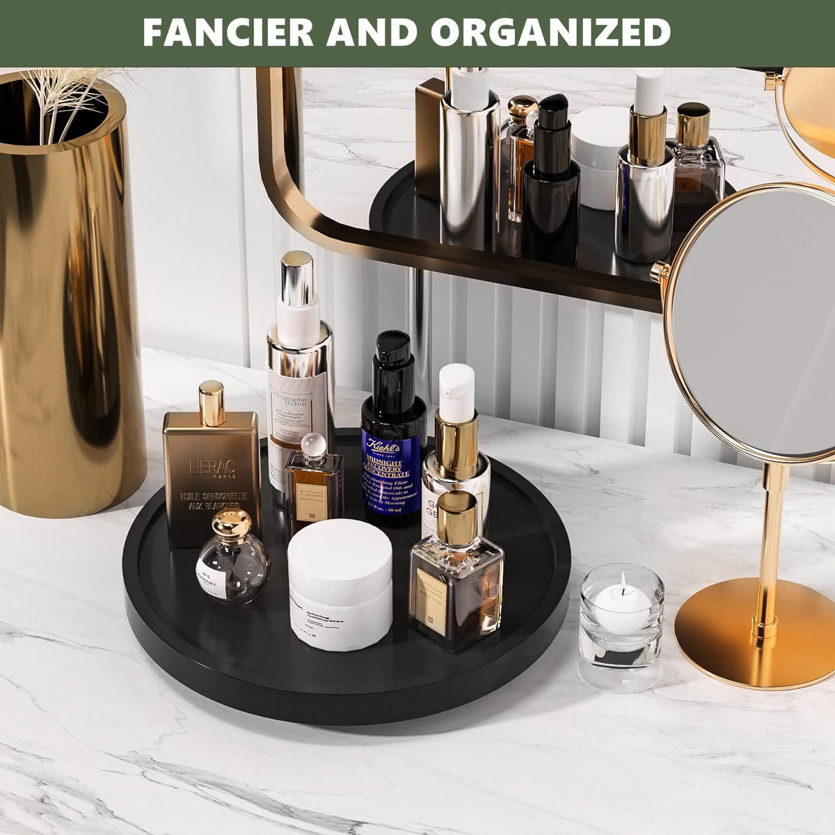 Lazy Susan Organizer, 10 Inch Non-Skid Bamboo Turntable Organizer for Salt Pepper Olive Oil and Spices Next to Stove, Wooden Lazy Susan for Table or Kitchen Countertop Organizer