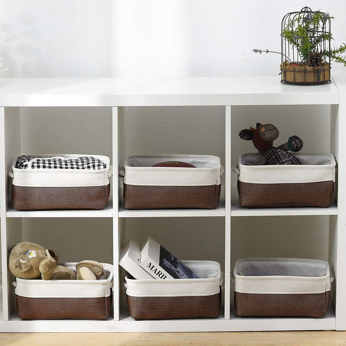 Fabric Storage Bins 12x8x5 inch [6-Pack] with Rope Handles - Decorative Baskets for Organizing