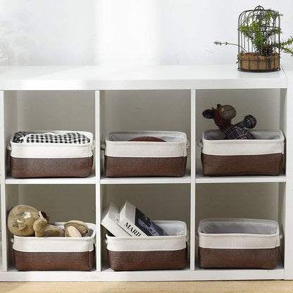 Fabric Storage Bins 12x8x5 inch [6-Pack] with Rope Handles - Decorative Baskets for Organizing