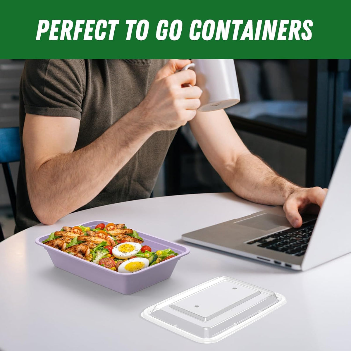 50 Pack (100-Piece) 32 oz Meal Prep Containers Reusable with Easy Open Lids, Sturdy Leakproof Food Safe, Microwave Freezer Dishwasher Safe, To Go Take Out Plastic Food Storage Pans with Lids, Black