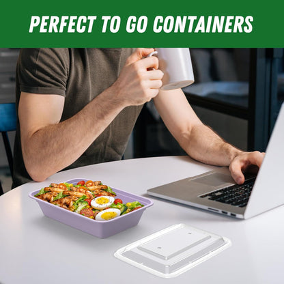 50 Pack (100-Piece) 32 oz Meal Prep Containers Reusable with Easy Open Lids, Sturdy Leakproof Food Safe, Microwave Freezer Dishwasher Safe, To Go Take Out Plastic Food Storage Pans with Lids, Black