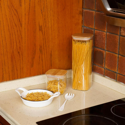 SHOWIN Glass Food Storage Jars Square 37oz, 4 Pack Glass Jars With Bamboo Lids, Kitchen Storage Containers For Spice, Candy, Cookie, Storage For Pantry Organizers